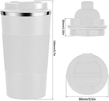 YINJOYI 12oz Travel Coffee Cups Insulated Tumbler Thermal Mug to Go with Lid Leak Proof Reusable Stainless Steel Coffee Mug Spill Proof for Hot and Iced Cold Drinks (White, 380ml)