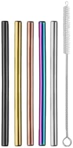 Ello 5-Pack Stainless Steel Reusable Cocktail Straws with Cleaning Brush (Metallic Multicolor)