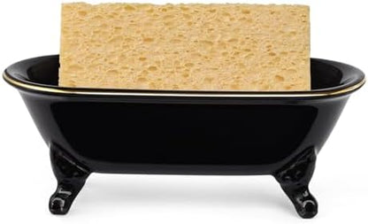 Mini Clawfoot Bathtub Soap Dish,Bar Soap Holder,Black Gold Rim
