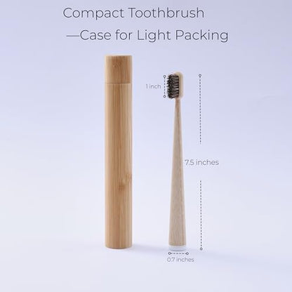 Horse Hair Toothbrush with Bamboo Travel Case, Adult Brush Set