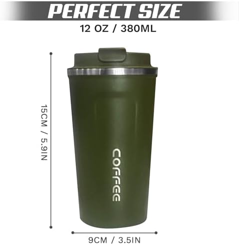 SPLMIFA Travel coffee mugs leak-proof, reusable coffee cups with lids, stainless steel vacuum insulated coffee tumblers, thermal insulation cups for men & women keep drinks hot & cold(2nd-Green, 12OZ)