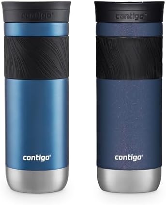 Contigo SNAPSEAL Insulated Stainless Steel Travel Mug with Grip 20oz. Blue Corn Transparent Satin & Midnight Berry