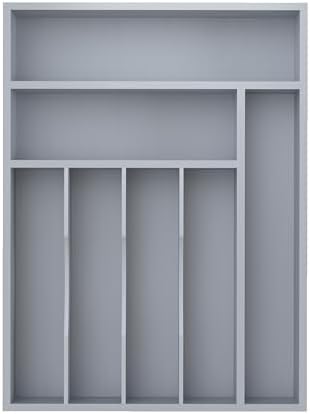 Bamboo Silverware Organizer, Kitchen Drawer Organizer, Utensil Holder, Cutlery Tray & Spoon Flatware Storage with Grooved Drawer Dividers (Grey, 12.5''W x 16.5''D)