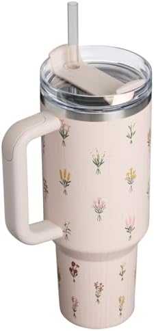 STANLEY Quencher H2.0 Flow State Tumbler, 40 oz, Rose Quartz Bouquets