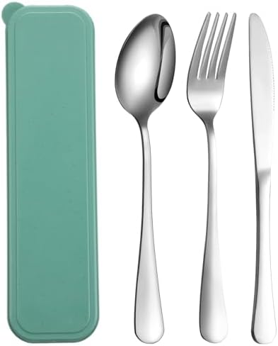Yinkin 1 Pack Travel Silverware Set with Case for Lunch,Green