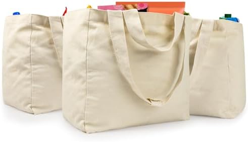 VitaSerena Reusable Canvas Grocery Bags with Dual Handles 3pc XL Set