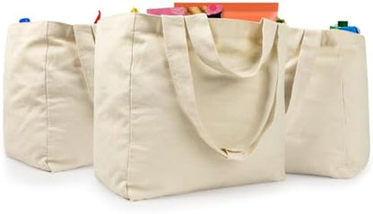 VitaSerena Reusable Canvas Grocery Bags with Dual Handles 3pc XL Set