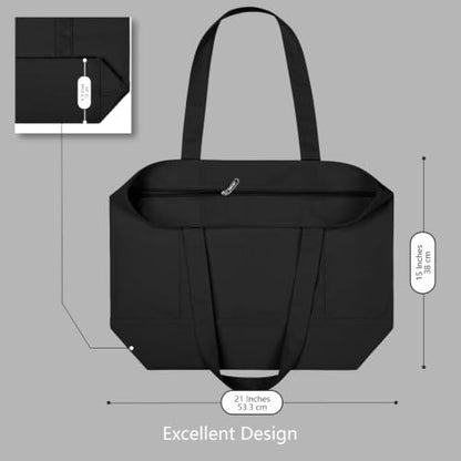 TOPDesign 1-Pack Canvas Tote Bag with an External Pocket, Reusable Grocery Shopping Bag, Top Zipper Closure, Daily Essentials (Black)
