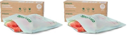 Compostic Compostable Gallon Bags (60 Count) Starter Pack — Resealable Zip-Seal, Plant-Based, Home Compostable, Freezer Safe, BPA-Free, Non-Toxic, GMO-Free Food Storage Bags (Pack of 2)