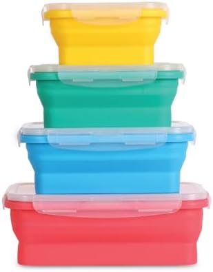 Deke Home - Collapsible Silicone Food Storage Containers with Lids, Set of 4, BPA-Free, Airtight, Space-Saving Meal Prep & Lunch Box, Microwavable, Freezer & Dishwasher Safe, Camping & Travel