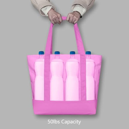 TOPDesign 6-Pack Canvas Tote Bags with an External Pocket, Reusable Grocery Shopping Bags, Top Zipper Closure, Daily Essentials (Light Purple)