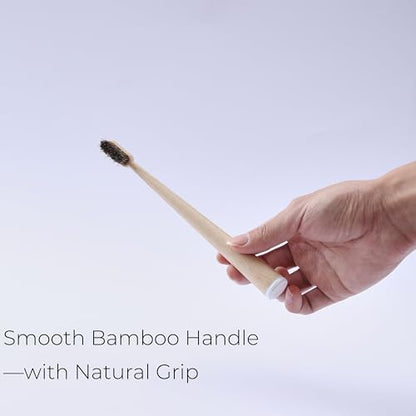 Horse Hair Toothbrush with Bamboo Travel Case, Adult Brush Set