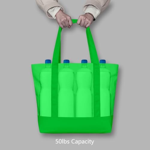 TOPDesign 1-Pack Canvas Tote Bag with an External Pocket, Reusable Grocery Shopping Bag, Top Zipper Closure, Daily Essentials (Lime Green)