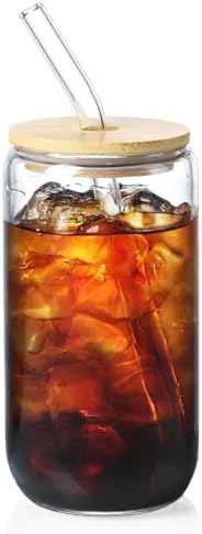 NETANY 1 Pack Glass Cups with Bamboo Lids and Straws 16 oz, Gifts for Women, Drinking glasses set, Iced Coffee, Tea Cup, Cute Aesthetics Tumbler Cup, Mothers Day, Birthday Gifts for Her Mom