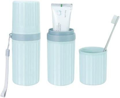 Mulbozy Travel Toothbrush Holder, Large Travel Toothbrush Cup Case, Portable Travel Toothbrush Toothpaste Makeup Storage for Business Trip Camping School - Blue