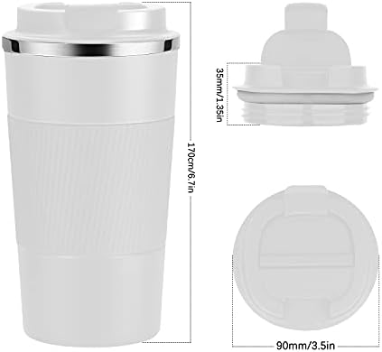 YINJOYI 17oz Travel Coffee Cups Insulated Mug Thermal Tumbler to Go with Lid Leak Proof Reusable Stainless Steel Coffee Mug Spill Proof for Hot and Iced Cold Drinks (White, 510ml)