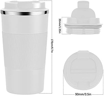 YINJOYI 17oz Travel Coffee Cups Insulated Mug Thermal Tumbler to Go with Lid Leak Proof Reusable Stainless Steel Coffee Mug Spill Proof for Hot and Iced Cold Drinks (White, 510ml)