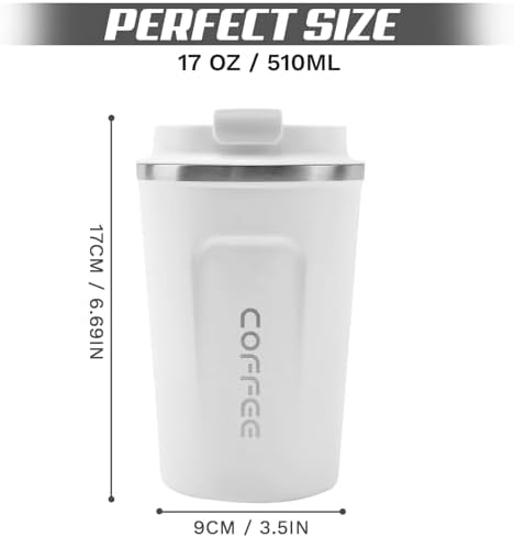 SPLMIFA Travel Coffee Mugs Leak-Proof, Reusable Coffee Cups with Lids, Stainless Steel Vacuum Insulated Coffee Tumblers, Thermal Insulation Cups for Men and Women Hot & Cold Drinks(2nd-White, 17OZ)
