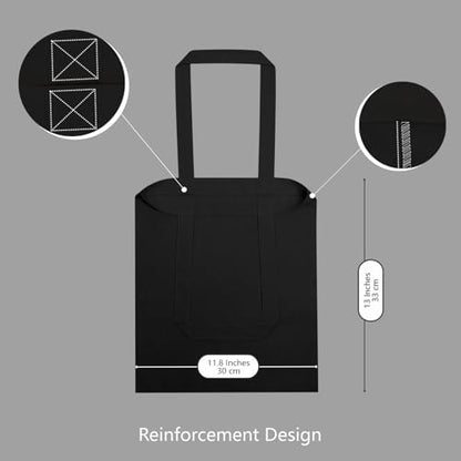 TOPDesign 10-Pack Economical 11.8"x13" Black Cotton Tote Bag, 5oz Lightweight Fabric, Small Reusable Grocery Shopping Cloth Bags, DIY Your Creative Designs
