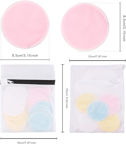 Reusable Makeup Remover Pads (24 Pack) with 2 Bags for Laundry & Storage, Reusable Bamboo Cotton Rounds, Eco-Friendly Reusable Cotton Pads for All Skin Types