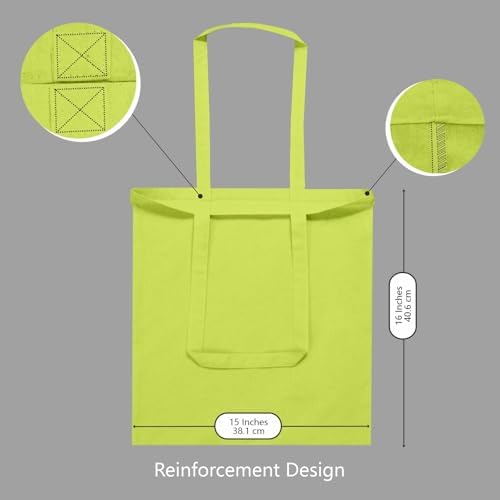 TOPDesign 6-Pack Economical 16"x15" Apple Green Cotton Tote Bag, Lightweight Medium Reusable Grocery Shopping Cloth Bags, Suitable for DIY, Advertising, Promotion, Gift, Activity