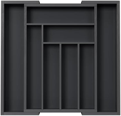 Pipishell Bamboo Expandable Drawer Organizer for Utensils Holder, Adjustable Cutlery Tray, Wood Drawer Dividers Organizer for Silverware, Flatware, Knives in Kitchen, Bedroom, Living Room(M-Black)