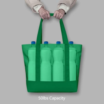 TOPDesign 1-Pack Canvas Tote Bag with an External Pocket, Reusable Grocery Shopping Bag, Top Zipper Closure, Daily Essentials (Green)