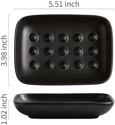 Miamolo Soap Dish, Ceramic Soap Holder Shower Soap Dish for Bar Soap Sponge, Soap Saver Tray for Bathroom Kitchen Sink, Black (Pack of 2)