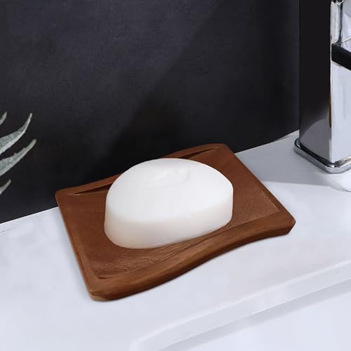 Aoheuo Soap Holder,Soap Dish for Shower, Walnut, 5.3 inches Long, 3.5 inches Wide, 0.6 inches High, for Kitchen, Bathroom, and Bar Sinks