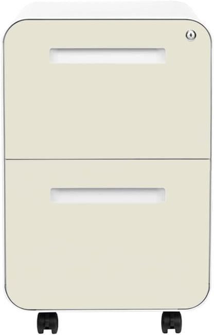 Laura Davidson Furniture Stockpile 2 Drawer Mobile File Cabinet with Lock - Under Desk Metal Filing Cabinet, Legal/Letter File Folders, Wheels and Stationary Feet, Pre-Assembled, Ivory