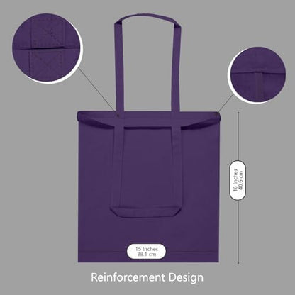 TOPDesign 6-Pack Economical 16"x15" Deep Purple Cotton Tote Bags, Lightweight Medium Reusable Grocery Shopping Cloth Bags, Suitable for DIY, Advertising, Promotion, Gift, Activity