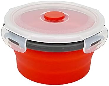 CCyanzi 3piece Round Collapsible Bowl with Lids, Silicone Food Storage Containers, Microwave & Freezer Safe, Space Saving for Kitchen Cabinet and Camping Backpack,(Red Gray)