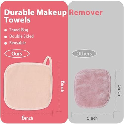Natwag Makeup Remover Cloth, 6" x 6" Make Up Towels Reusable Face Cloth for Washing Face, 12 Pack Makeup Remover Pads Microfiber Face Washcloth with Mesh Bag, Beige
