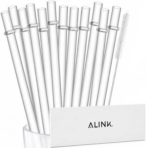 ALINK 12-Pack Reusable Clear Plastic Straws, 10.5-inch Hard Tumbler Straws