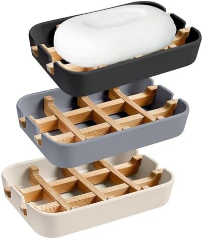 Aoheuo Modern Bamboo Fiber soap Holder and soap Dish Combination (Removable),5.12 Long by 3 Wide, 0.98 inches high, Used in Kitchens, bathrooms, and bar Sinks (Black,Gray,Off White)