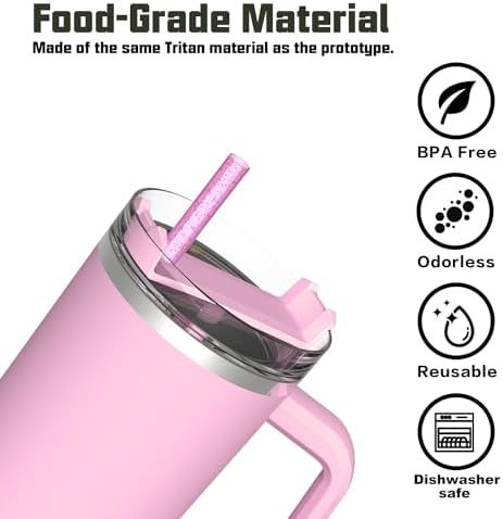 Replacement Straw Compatible with Stanley 40 oz 30 oz Cup Tumbler, 6 Pack Reusable Straw with Cleaning Brush, Plastic, Color, Dishwasher Safe