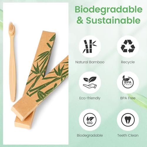 Daletu Bamboo Toothbrushes Soft Bristles 10 Pack, Biodegradable BPA Free Soft Bristles Toothbrushes for Adult, Eco-Friendly, Natural Wooden Organic Toothbrush