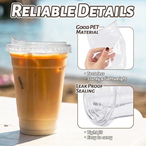 Qinsihwn 20 oz Clear Plastic Cups with Strawless Sip Lid,25 Sets Disposable Iced Coffee Cups with Lids,Disposable Clear Plastic Cups with Lids for Iced Coffee,Smoothie,Cold Drinks for Party