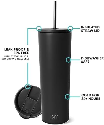 Simple Modern Iced Coffee Tumbler, Insulated | 28oz | Black
