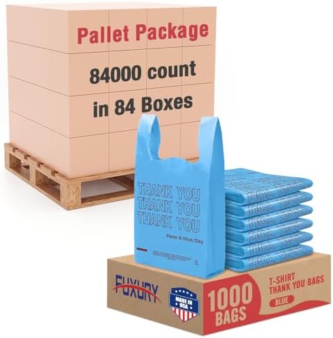Fuxury 840000 (84K) Count Blue Plastic Thank You Shopping Bags with Handles