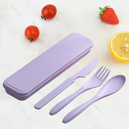 4‑Pack Travel Wheat Straw Utensils, BPA Free Fork Spoon Knife Storage Case