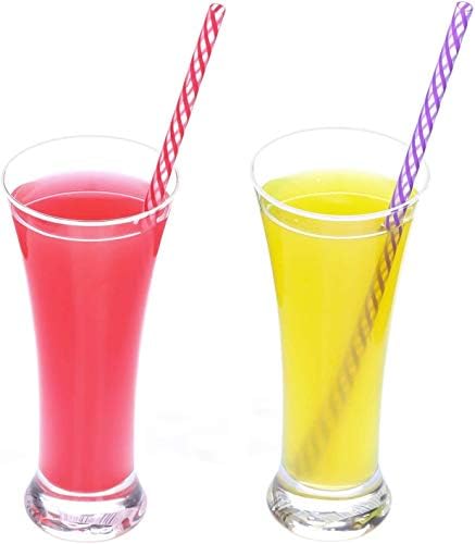 Dakoufish 12 Piece 13 Inch Reusable Plastic Thick Drinking Straws BPA Free Mason Jar Straws Transparent Small Stripe (13inch, Mix 12color)