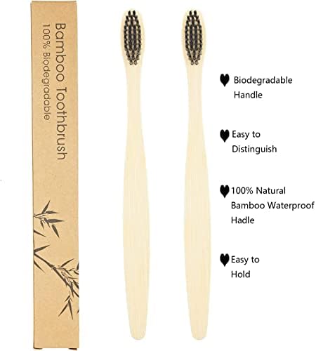 SEVENHEAD 10 PCS Bamboo Toothbrushes Soft Bristles Wooden Toothbrushes for Adult, Natural Biodegradable BPA Free Eco Friendly Toothbrushes Black