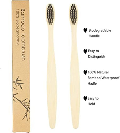 SEVENHEAD 10 PCS Bamboo Toothbrushes Soft Bristles Wooden Toothbrushes for Adult, Natural Biodegradable BPA Free Eco Friendly Toothbrushes Black