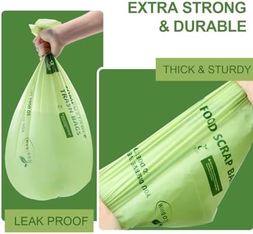 100% Compostable Trash Bags, 8 Gallon, 30 Liter, 0.85 Mils, 70 Count Large Kitchen Food Scrap Compost Bags for Kitchen Step Trash Cans with Europe EN13432 Certified