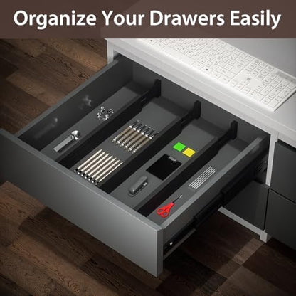 DUCOO 4 PCS Drawer Divider, 17"-22" Adjustable Bamboo Drawer Dividers Organizers, Expandable Separators for Kitchen, Clothes, Dressers, Home, Office, Black