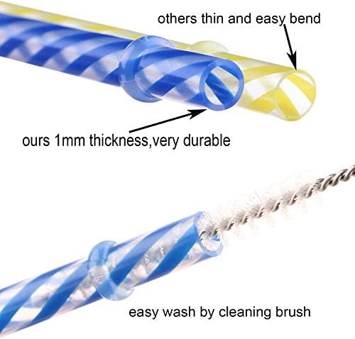 Dakoufish 12 Piece 8 Inch Reusable Plastic Thick Drinking Straws BPA Free Mason Jar Straws Transparent Small Stripe (8inch, Mix 12color)