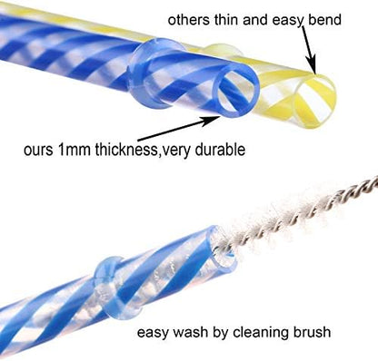 Dakoufish 12 Piece 8 Inch Reusable Plastic Thick Drinking Straws BPA Free Mason Jar Straws Transparent Small Stripe (8inch, Mix 12color)
