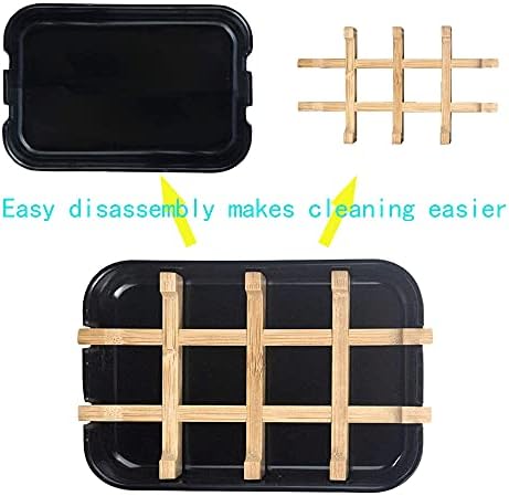 Aoheuo Modern Bamboo Fiber soap Holder and soap Dish Combination (Removable),5.12 Long by 3 Wide, 0.98 inches high, Used in Kitchens, bathrooms, and bar Sinks (Black,Gray)