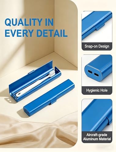 Portable Toothbrush Travel Case: 3 Pack Breathable & Dirt-Proof Hotel Camping Outdoor - Aluminum for Storage Recyclable Traveler (1, Blue)